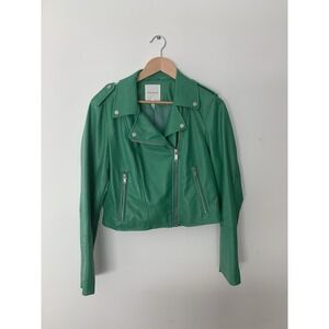 Avec Les Filles Faux Leather Crop Moto Jacket Kelly Green L Buttery Soft Luxe